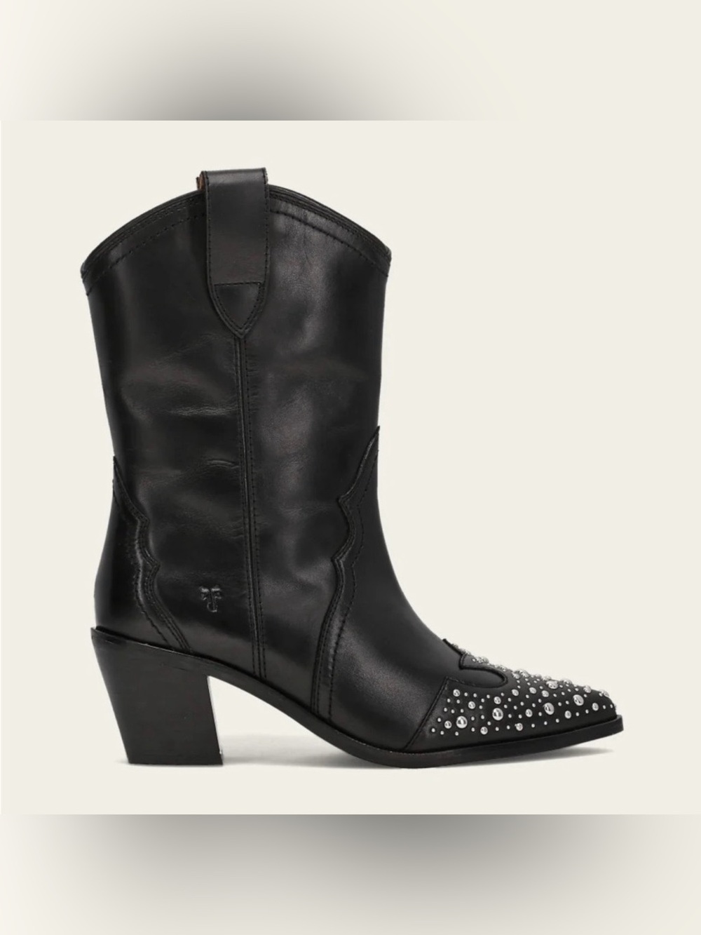 Frye Sara Studded Western Ankle Boots Black Leather Cowgirl Size 11